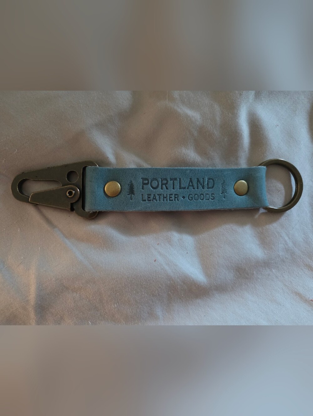 PLG Light Blue Leather Key Fob with Brass Hardware (Large)